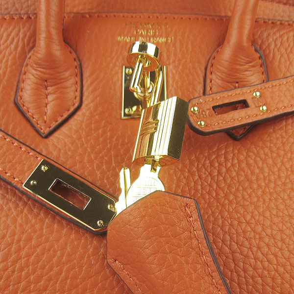 Super A Replica Hermes Birkin 25CM Gold Buckle Handbag Orange 6068 - Click Image to Close